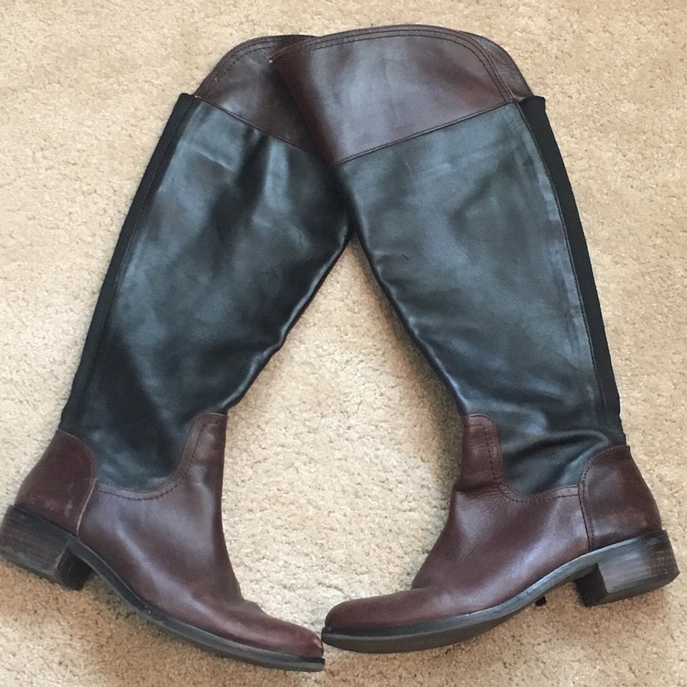 Vince Camuto black and brown riding boots